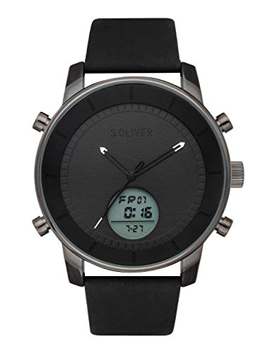 s.Oliver Time Herren Analog-Digital Quarz Uhr mit Leder Armband SO-3620-LD