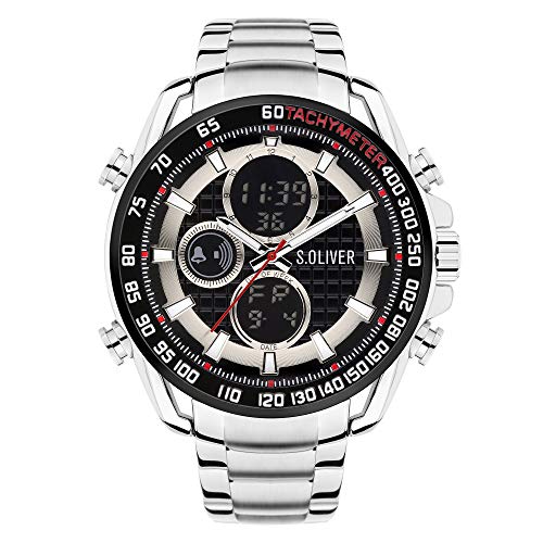 s.Oliver Herren Analog-Digital Quarz Uhr mit Edelstahl Armband SO-4243-MD
