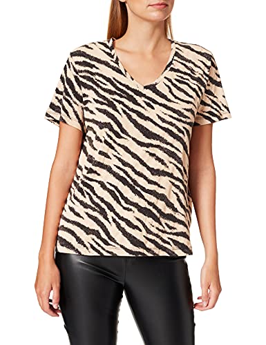 ONLY Damen ONLNULLE Life S/S V-Neck TOP JRS T-Shirt, Black/AOP:Humus Zebra, S