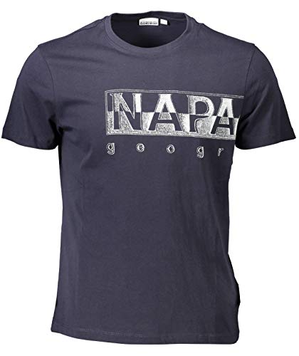 Napapijri Herren Kurzarm T-Shirt Rundhals Baumwolle Artikel NP0A4F9N SALLAR Logo, 176 Blu Marine, L