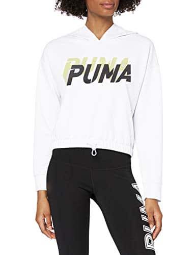 PUMA Damen Modern Sports Hoody Pullover, White-Sunny Lime, L