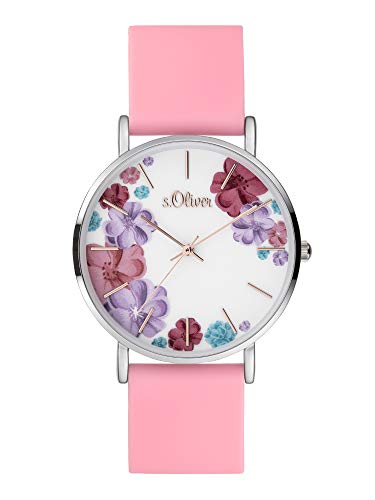 s.Oliver Damen Analog Quarz Uhr mit Silicone Armband SO-4078-PQ