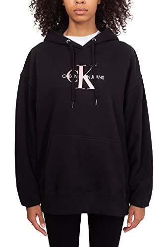 Calvin Klein Jeans Langarm Hoodie Kapuze Front-Logo-Print schwarz Größe M
